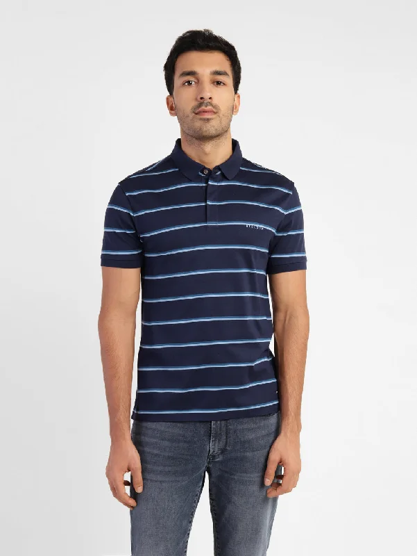 Men's Striped Polo T-shirt BlueMoisture-wicking polo shirt