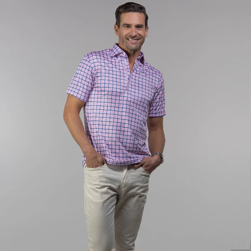 Semi-Spread Collar Polo The Chatham Pink and Blue TattersallMandarin collar polo shirt