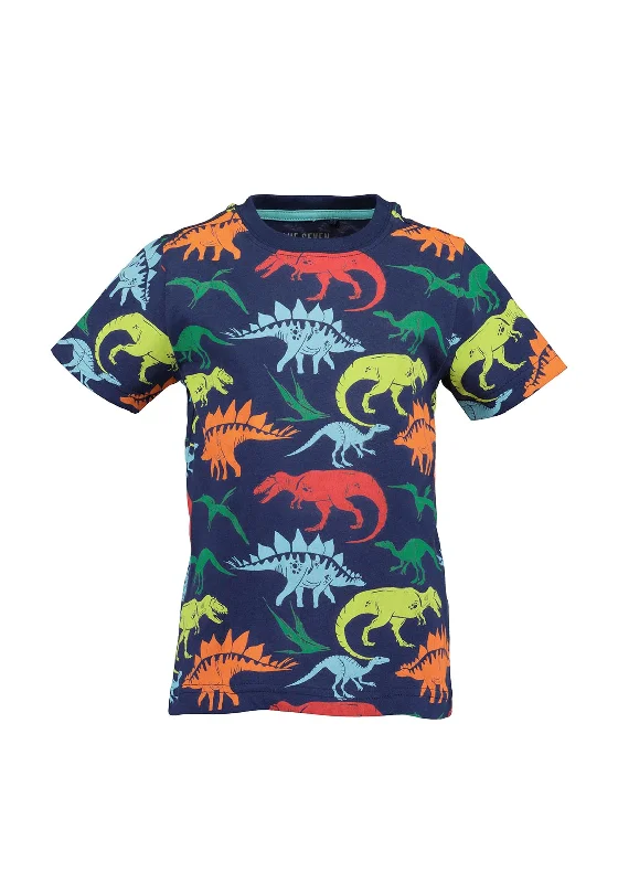 Designer Short Sleeve TopsBlue Seven Boy Dinosaur Print Short Sleeve Tee, Navy