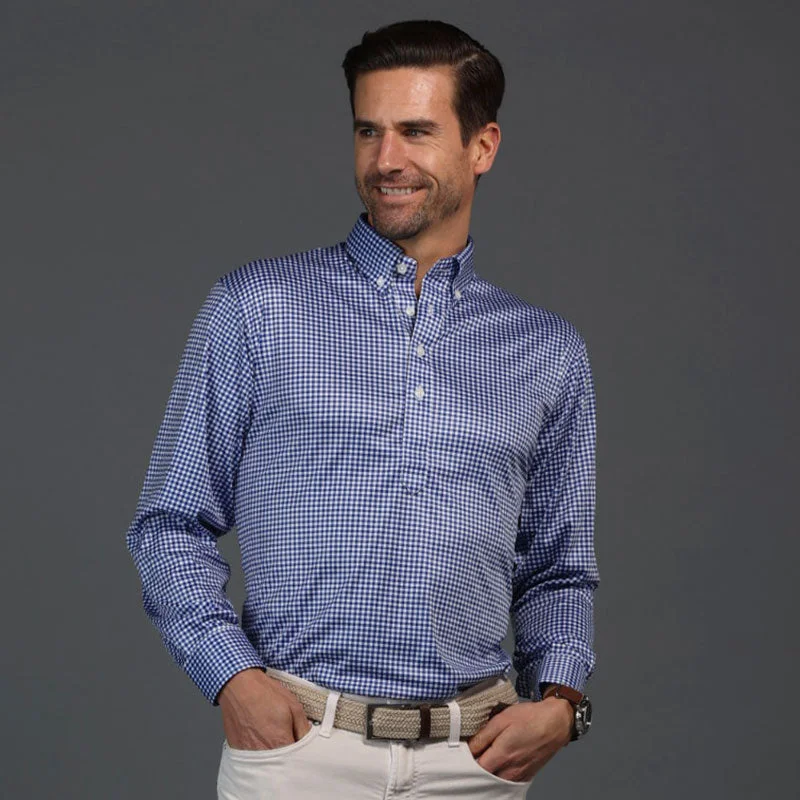 Oxford Button Down Collar Polo Long Sleeve Blue GinghamBudget polo shirt