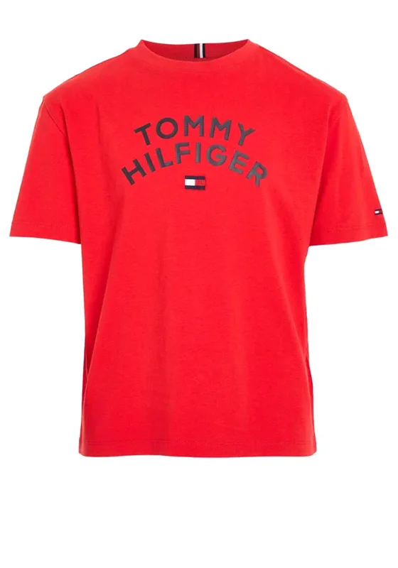 Hip-Hop Short Sleeve TopsTommy Hilfiger Boy Flag Short Sleeve Tee, Fireworks Red