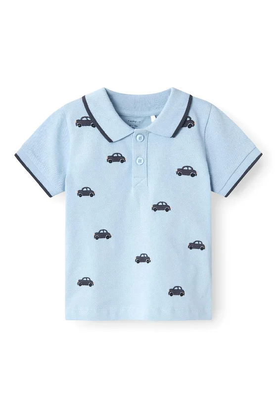 Mesh Short Sleeve TopsName It Mini Boy Hakan Short Sleeve Polo, Chambray Blue