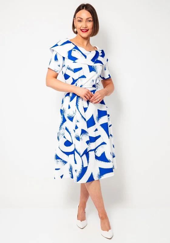 Coco Doll Gia Nala Abstract Print Dress, Blue and White