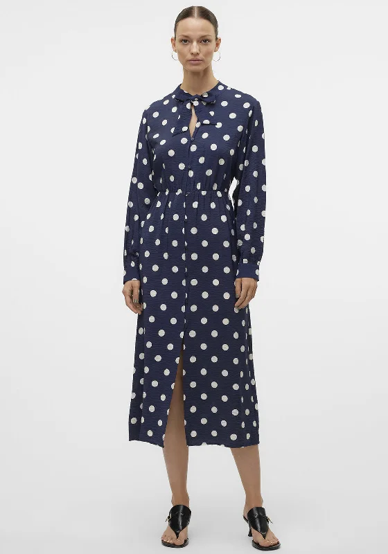 Vero Moda Kaya Polka Dot Midi Dress, Navy