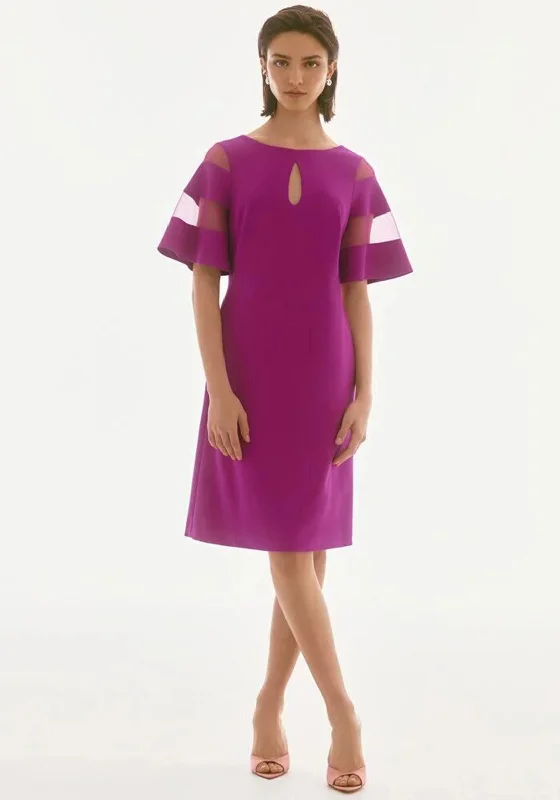 Joseph Ribkoff Mesh Sleeve A-Line Dress, Purple