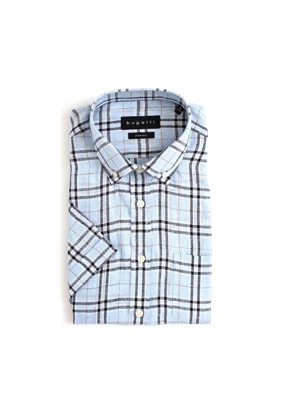 Casual Short Sleeve TopsBugatti Pocket Check Short Sleeve Shirt, Light Blue