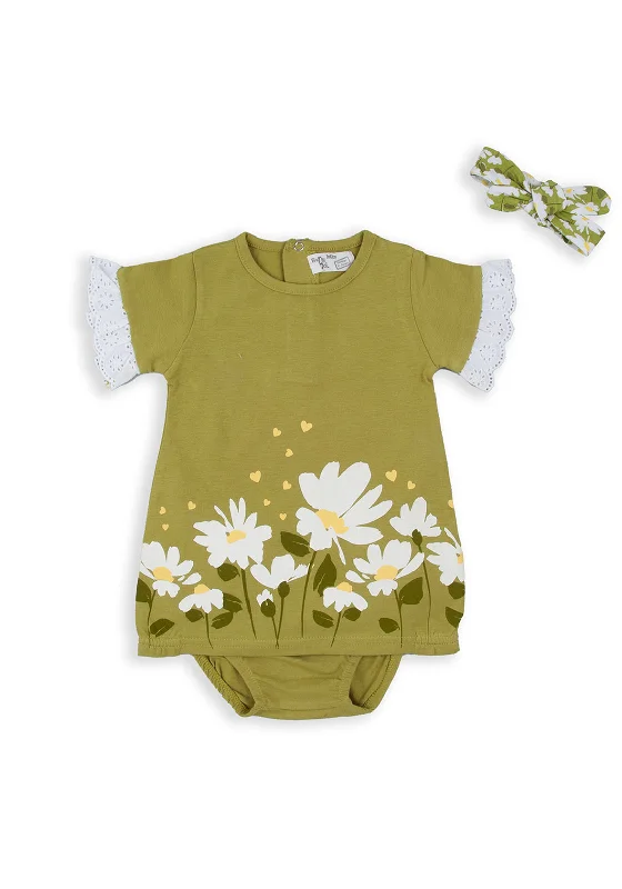 Babybol Baby Girl Floral Dress Set, Green