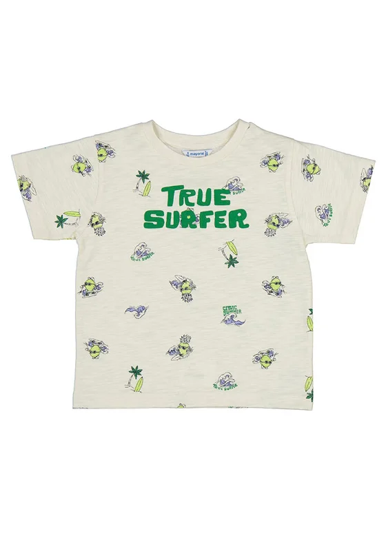 Distressed Short Sleeve TopsMayoral Boy True Surfer Print Short Sleeve Tee, Cream