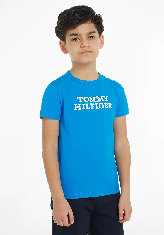 Off-Shoulder Short Sleeve TopsTommy Hilfiger Boys Logo Short Sleeve T-Shirt, Cerulean Aqua