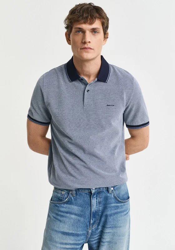 Gant 4 Colour Oxford Pique Polo Shirt, Dusty NavyLuxury polo shirt