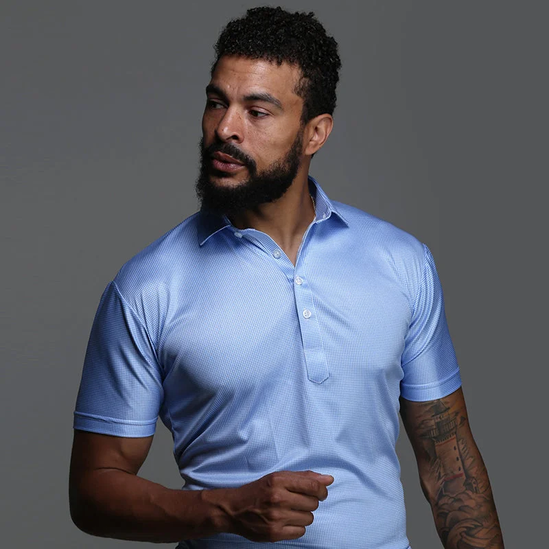 Semi-Spread Collar Polo Blue HoundstoothMandarin collar polo shirt