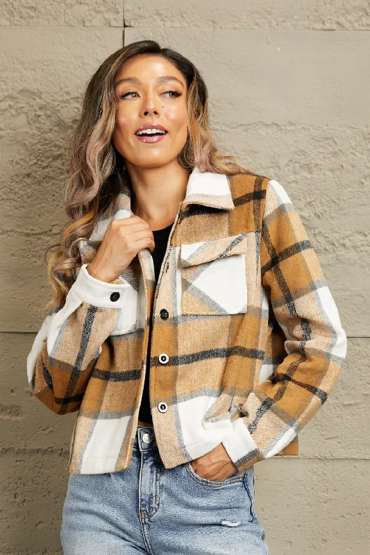 Plaid Collared Neck Jacket with Breast PocketsLimited Edition Jackets