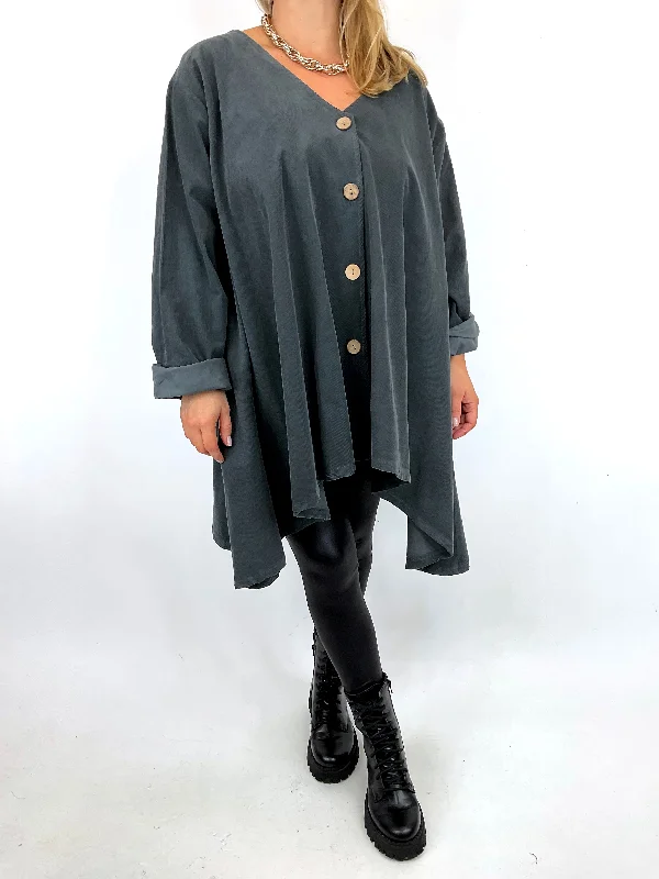 Made in Italy Lagenlook Kara Needle  Cord Jacket in Charcoal. 91964Limited Edition Jackets