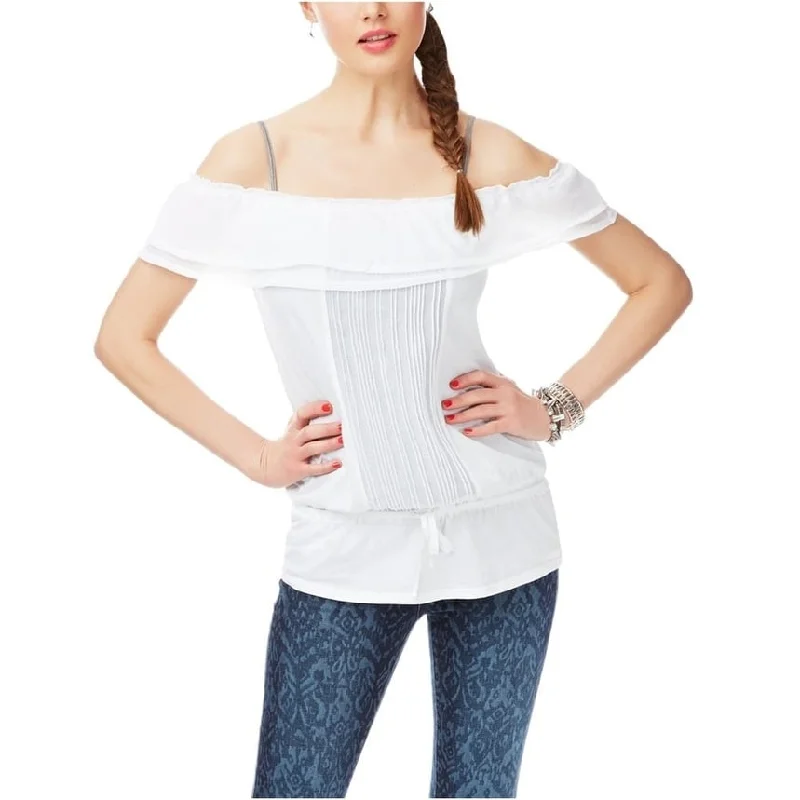 Longline ShirtsAeropostale Womens Ruffled Ribbed Placket Sheer Dolman Blouse