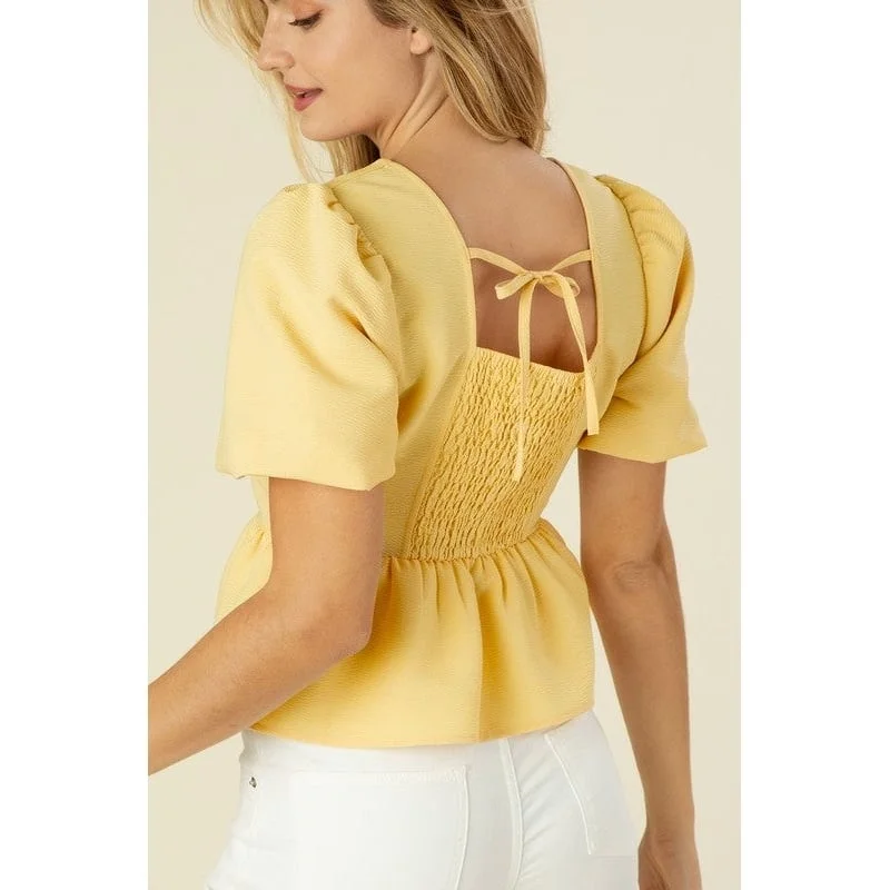 Fitted ShirtsBubbles Sleeved Blouse With Peplum