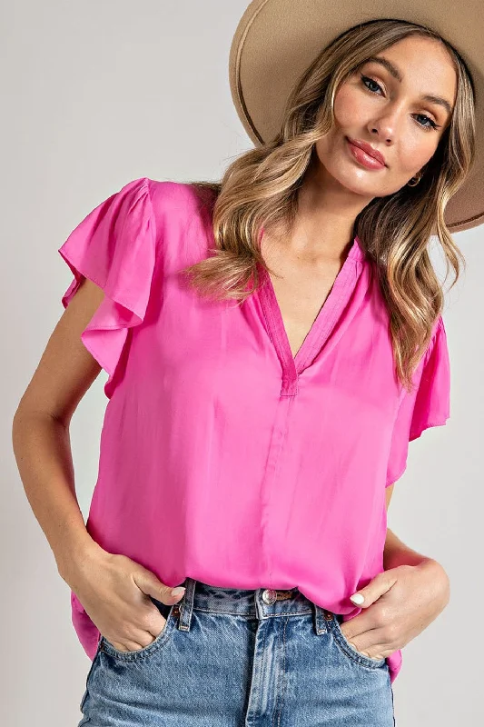 College ShirtsGeorgia Flutter Cap Sleeve Blouse: Bubble Gum