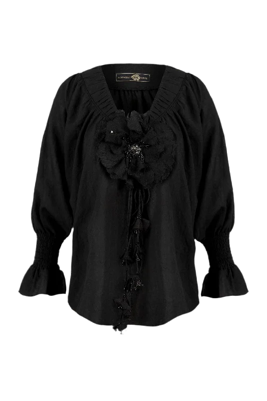 Zippered ShirtsGol Blouse - Black by RosewaterHouse