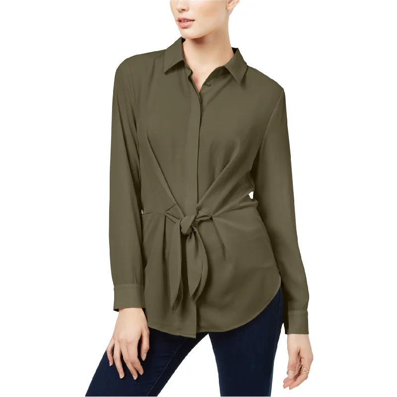 Layered ShirtsI-N-C Womens Tie Front Button Down Blouse, Green, Medium