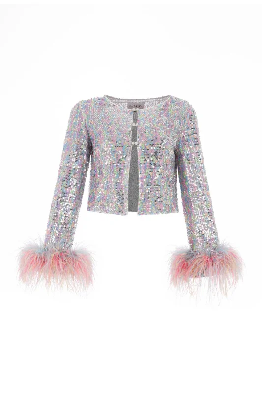 Sports Team ShirtsMULTICOLOR SEQUIN FEATHER BLOUSE