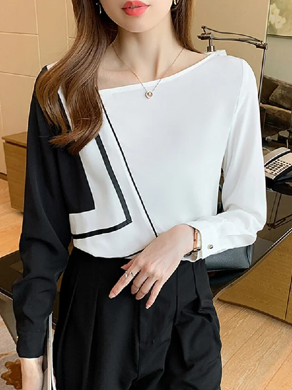 Sequined ShirtsWomen Stitching Chiffon Blouse